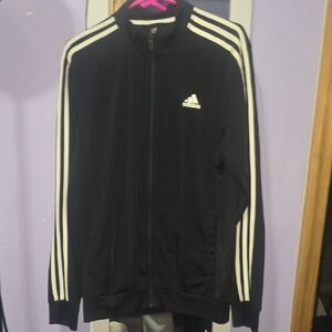 Adidas Men's Black Performance Jacket with White Accents